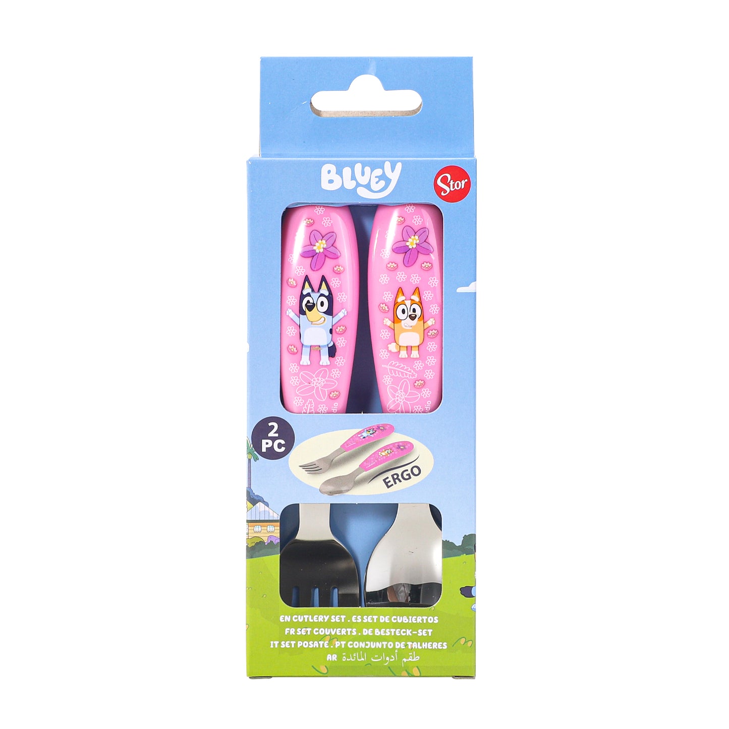 Bluey Pink Children's Kids Ergonomic 2pcs Cutlery Set - Fork and Spoon