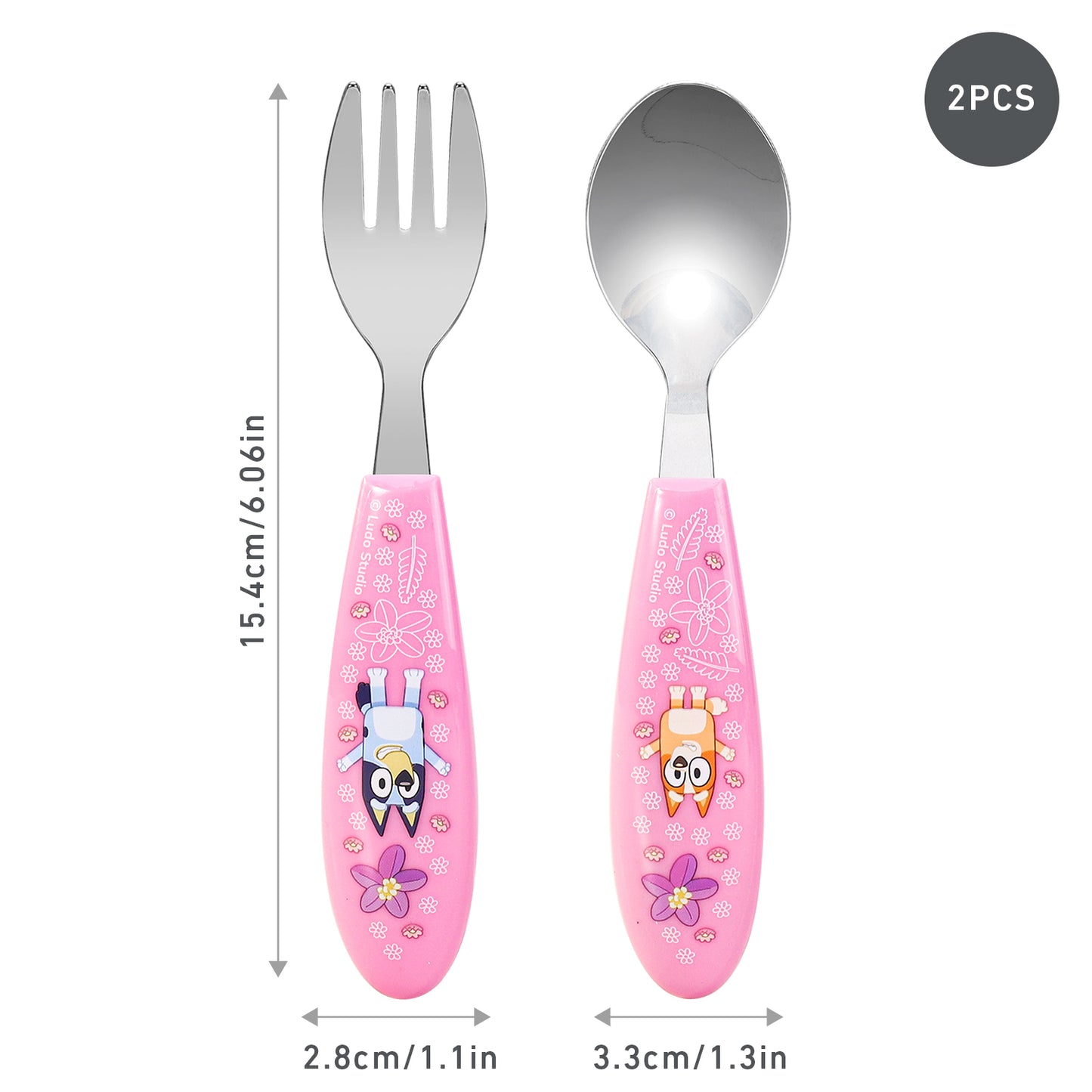 Bluey Pink Children's Kids Ergonomic 2pcs Cutlery Set - Fork and Spoon