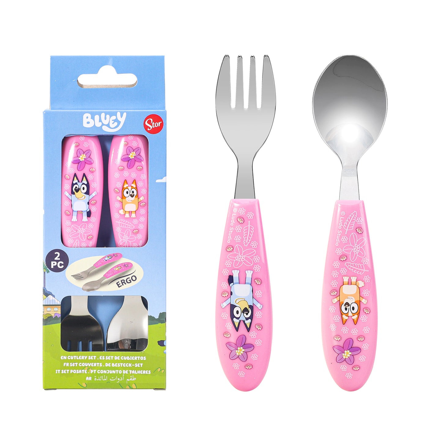 Bluey Pink Children's Kids Ergonomic 2pcs Cutlery Set - Fork and Spoon