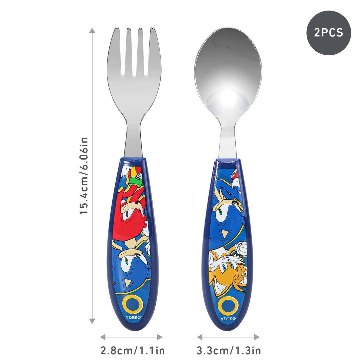 Sonic the Hedgehog Children's Kids Ergonomic 2pcs Cutlery Set - Fork and Spoon