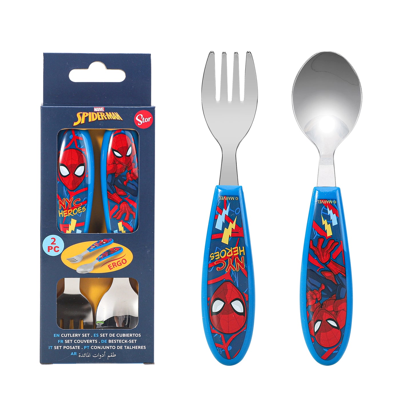 Spiderman Children's Kids Ergonomic 2pcs Cutlery Set - Fork and Spoon