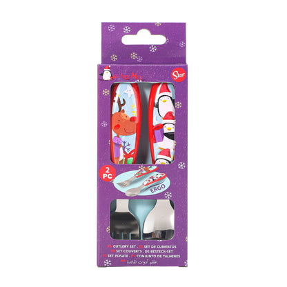 Xmas Christmas Children's Kids Ergonomic 2pcs Cutlery Set - Fork and Spoon