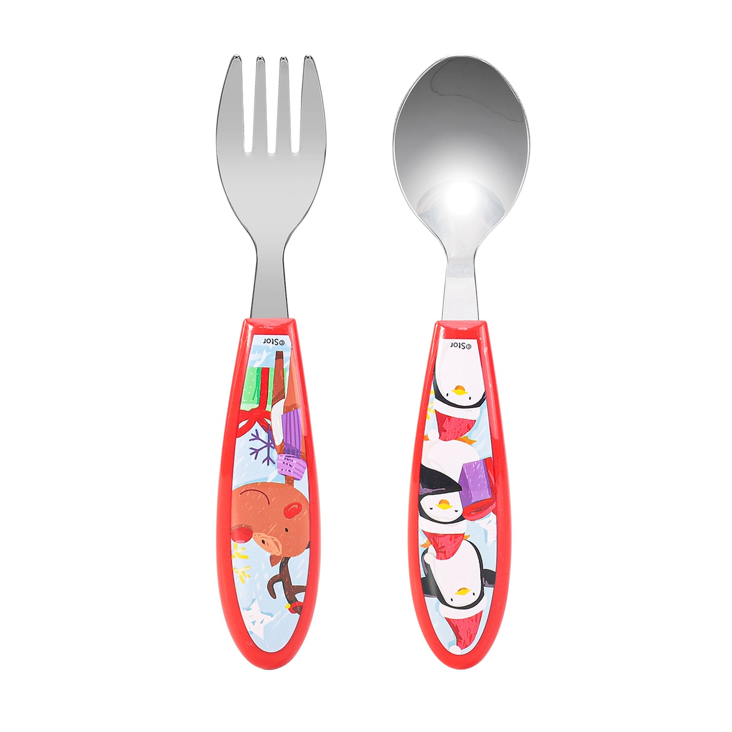 Xmas Christmas Children's Kids Ergonomic 2pcs Cutlery Set - Fork and Spoon