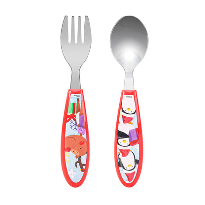 Xmas Christmas Children's Kids Ergonomic 2pcs Cutlery Set - Fork and Spoon