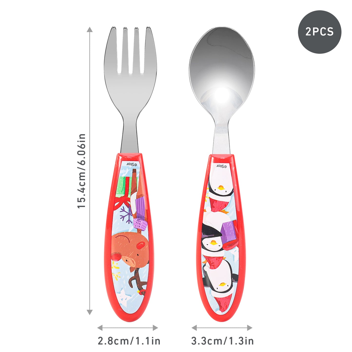 Xmas Christmas Children's Kids Ergonomic 2pcs Cutlery Set - Fork and Spoon