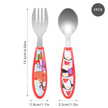 Xmas Christmas Children's Kids Ergonomic 2pcs Cutlery Set - Fork and Spoon