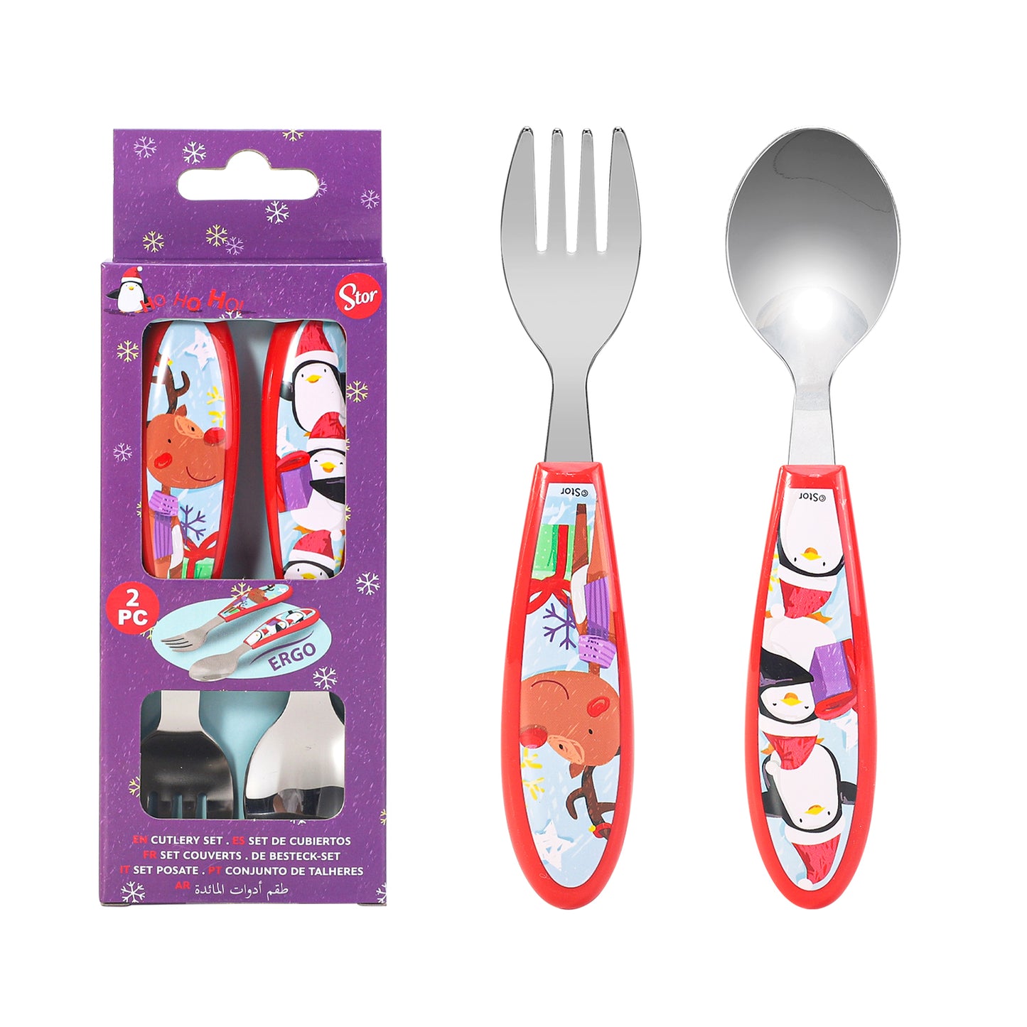 Xmas Christmas Children's Kids Ergonomic 2pcs Cutlery Set - Fork and Spoon