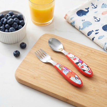 Xmas Christmas Children's Kids Ergonomic 2pcs Cutlery Set - Fork and Spoon