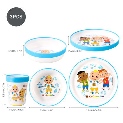 Cocomelon Kids 6 Piece Reusable Dinner Set - Plate/Bowl/Cup/Knife/Fork/Spoon - Childrens Dinnerware Tableware Cutlery Set