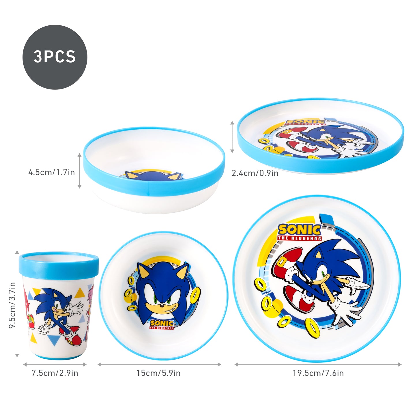 Sonic The Hedgehog Kids 6 Piece Reusable Dinner Set - Plate/Bowl/Cup/Knife/Fork/Spoon - Childrens Dinnerware Tableware Cutlery Set