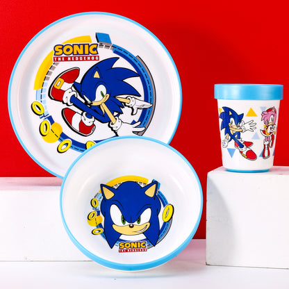 Sonic The Hedgehog Kids 6 Piece Reusable Dinner Set - Plate/Bowl/Cup/Knife/Fork/Spoon - Childrens Dinnerware Tableware Cutlery Set