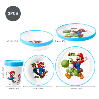 Super Mario Kids 6 Piece Reusable Dinner Set - Plate/Bowl/Cup/Knife/Fork/Spoon - Childrens Dinnerware Tableware Cutlery Set