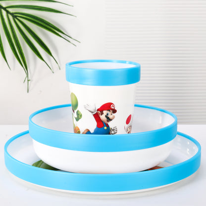 Super Mario Kids 6 Piece Reusable Dinner Set - Plate/Bowl/Cup/Knife/Fork/Spoon - Childrens Dinnerware Tableware Cutlery Set