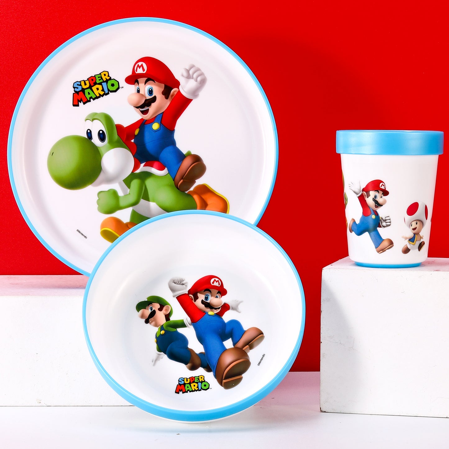 Super Mario Kids 6 Piece Reusable Dinner Set - Plate/Bowl/Cup/Knife/Fork/Spoon - Childrens Dinnerware Tableware Cutlery Set