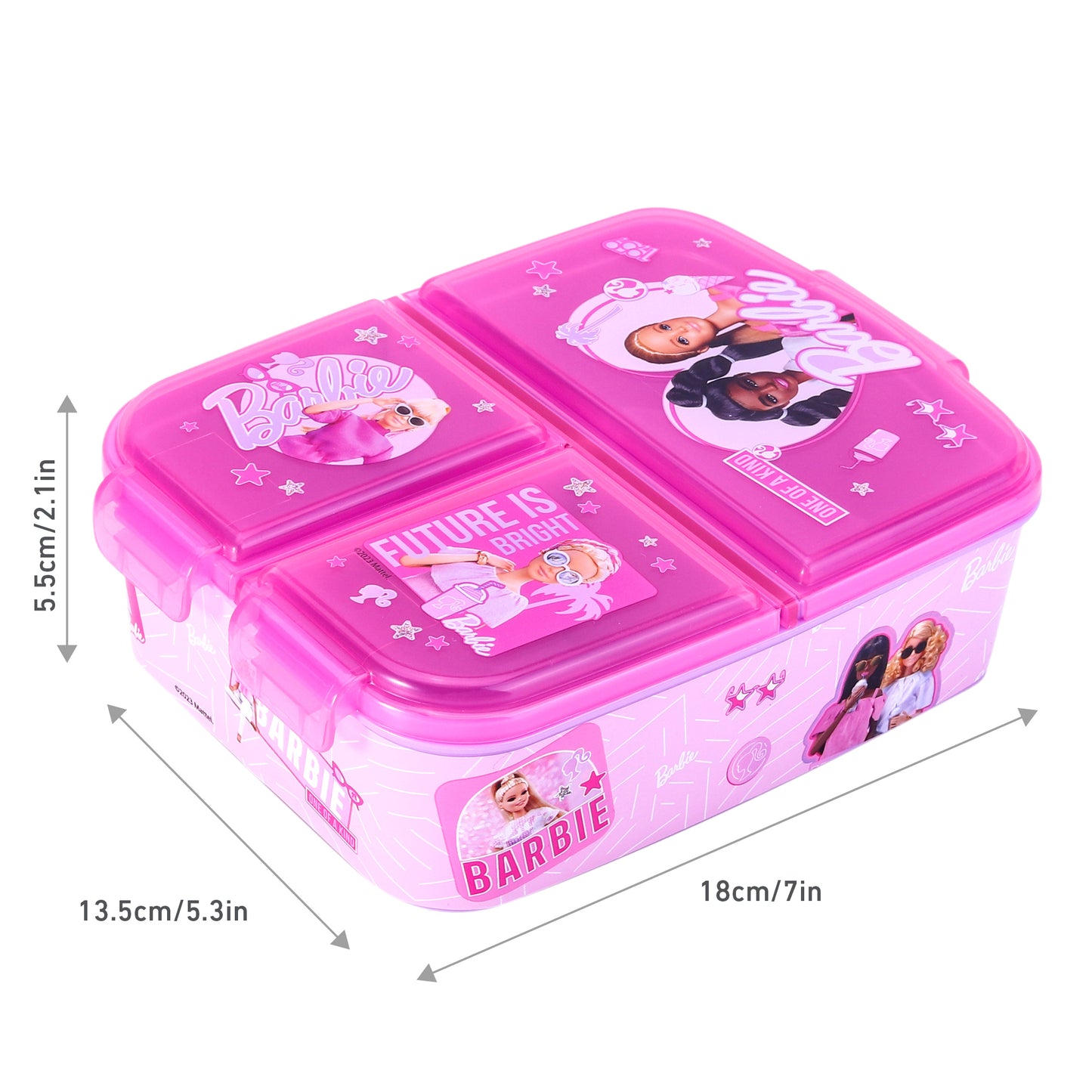 Barbie Kids Childrens Multi Compartment Rectangular School Travel Lunch Food Box Sandwich Bento Container, BPA Free