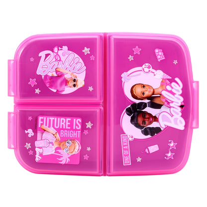 Barbie Kids Childrens Multi Compartment Rectangular School Travel Lunch Food Box Sandwich Bento Container, BPA Free