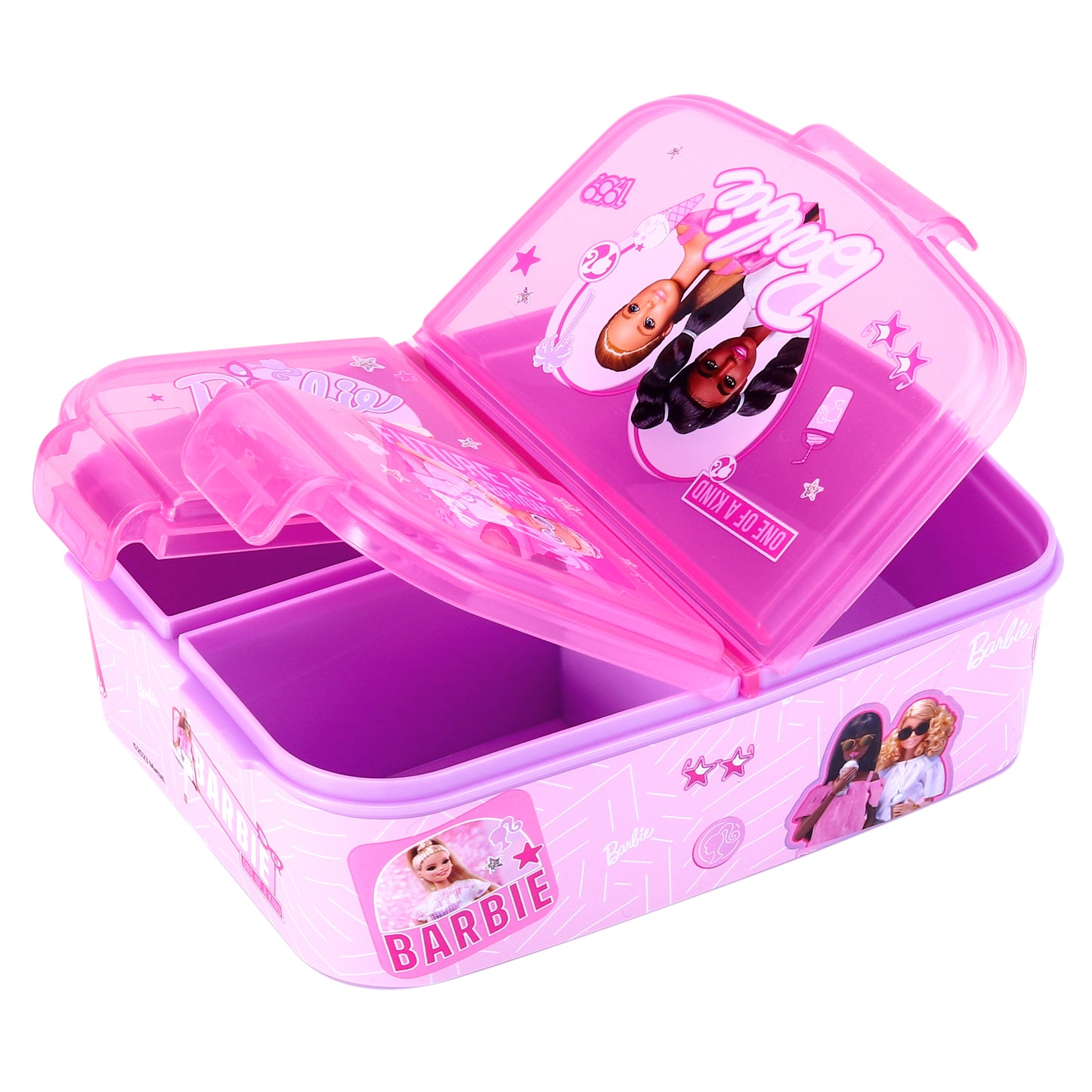 Barbie Kids Childrens Multi Compartment Rectangular School Travel Lunch Food Box Sandwich Bento Container, BPA Free