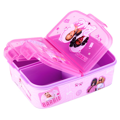 Barbie Kids Childrens Multi Compartment Rectangular School Travel Lunch Food Box Sandwich Bento Container, BPA Free