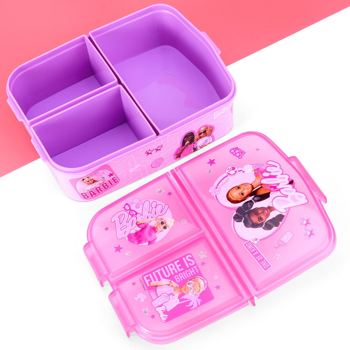 Barbie Kids Childrens Multi Compartment Rectangular School Travel Lunch Food Box Sandwich Bento Container, BPA Free