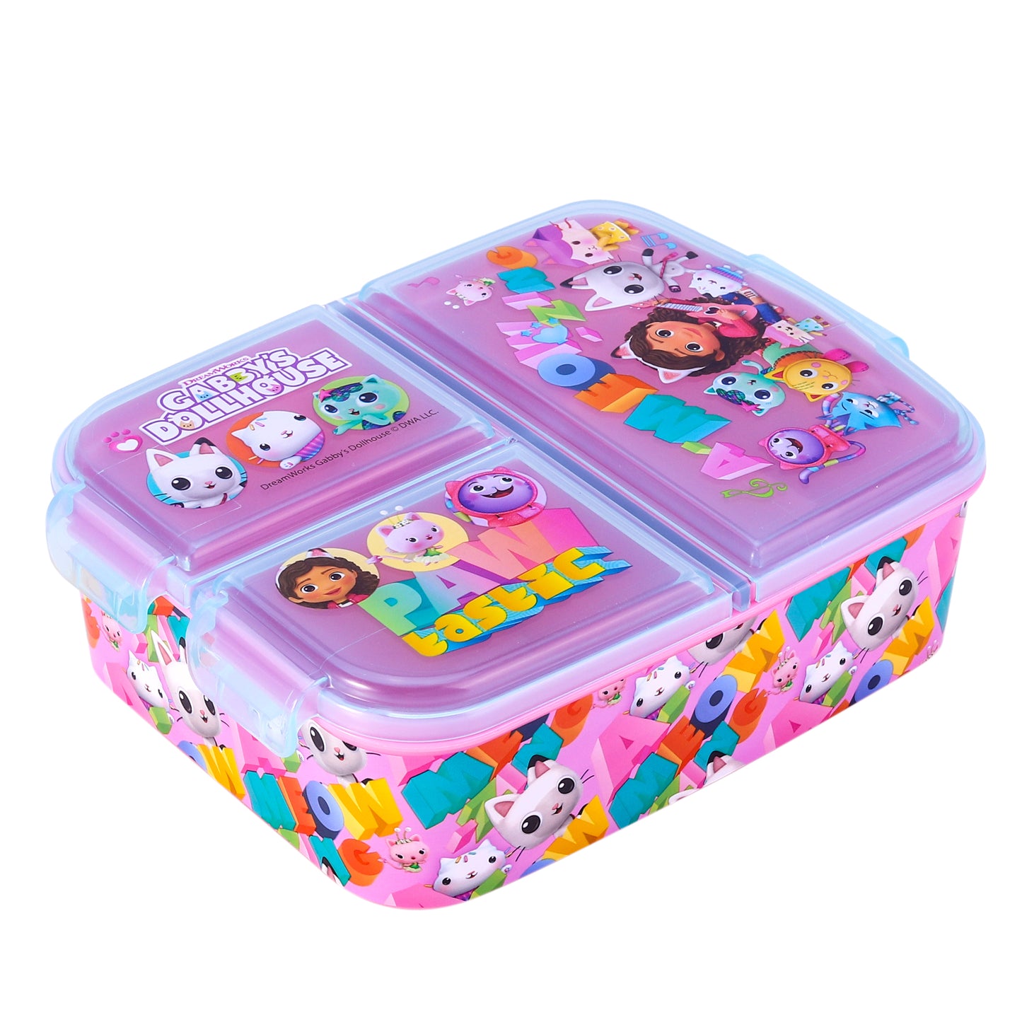Gabby's Dollhouse Kids Childrens Multi Compartment Rectangular School Travel Lunch Food Box Sandwich Bento Container, BPA Free