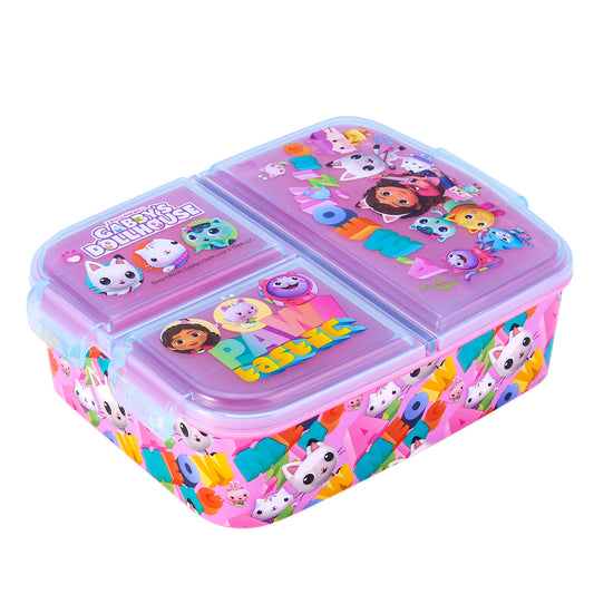 Gabby's Dollhouse Kids Childrens Multi Compartment Rectangular School Travel Lunch Food Box Sandwich Bento Container, BPA Free