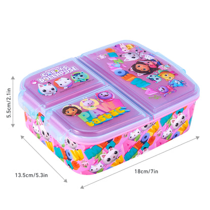 Gabby's Dollhouse Kids Childrens Multi Compartment Rectangular School Travel Lunch Food Box Sandwich Bento Container, BPA Free