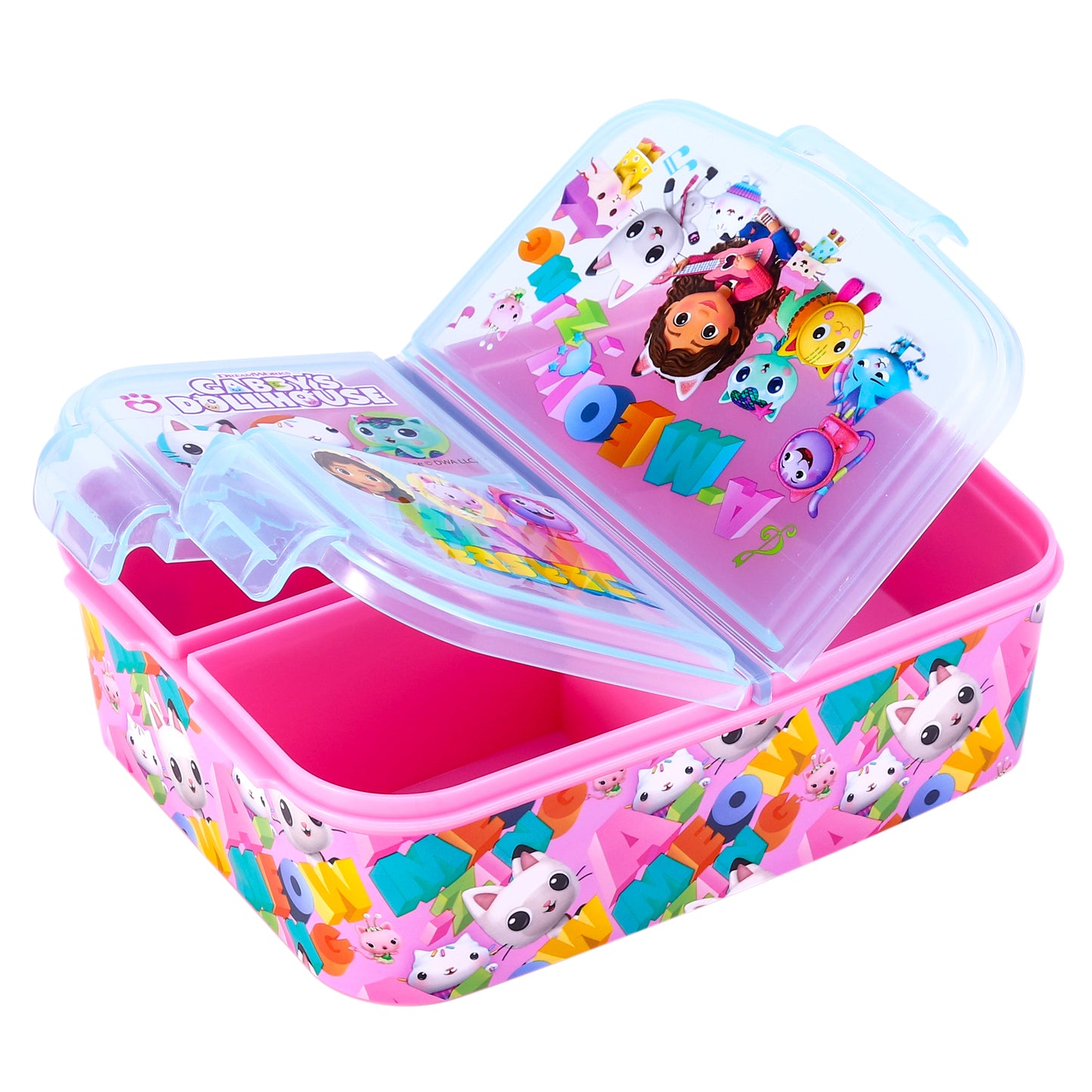 Gabby's Dollhouse Kids Childrens Multi Compartment Rectangular School Travel Lunch Food Box Sandwich Bento Container, BPA Free