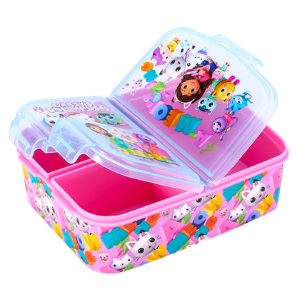 Gabby's Dollhouse Kids Childrens Multi Compartment Rectangular School Travel Lunch Food Box Sandwich Bento Container, BPA Free
