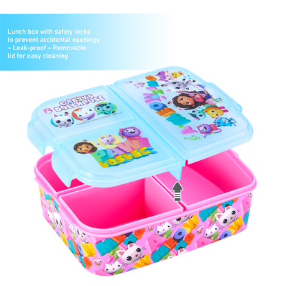 Gabby's Dollhouse Kids Childrens Multi Compartment Rectangular School Travel Lunch Food Box Sandwich Bento Container, BPA Free