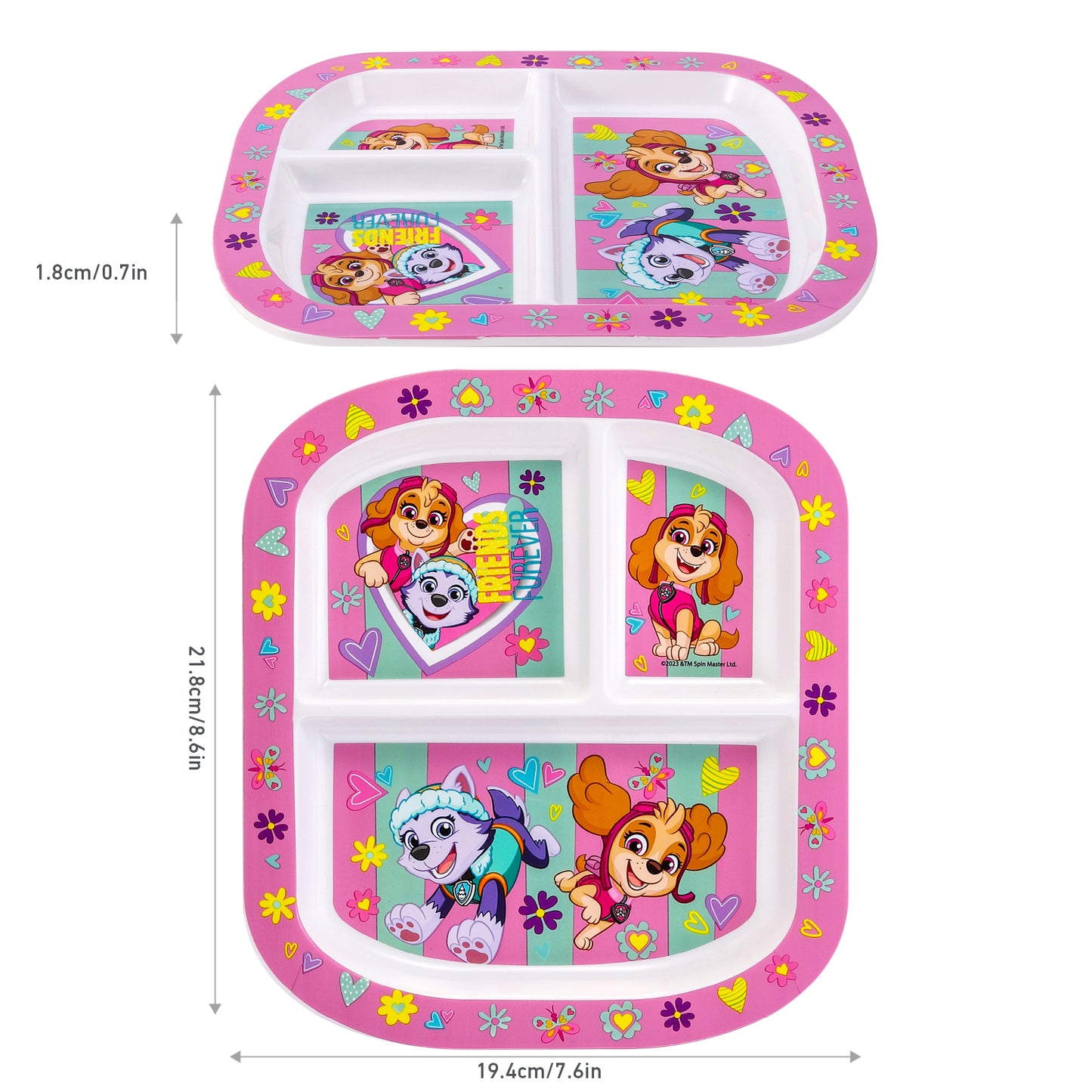 Paw Patrol Girl 3 Section Childrens Divided Breakfast Lunch Dinner Plate