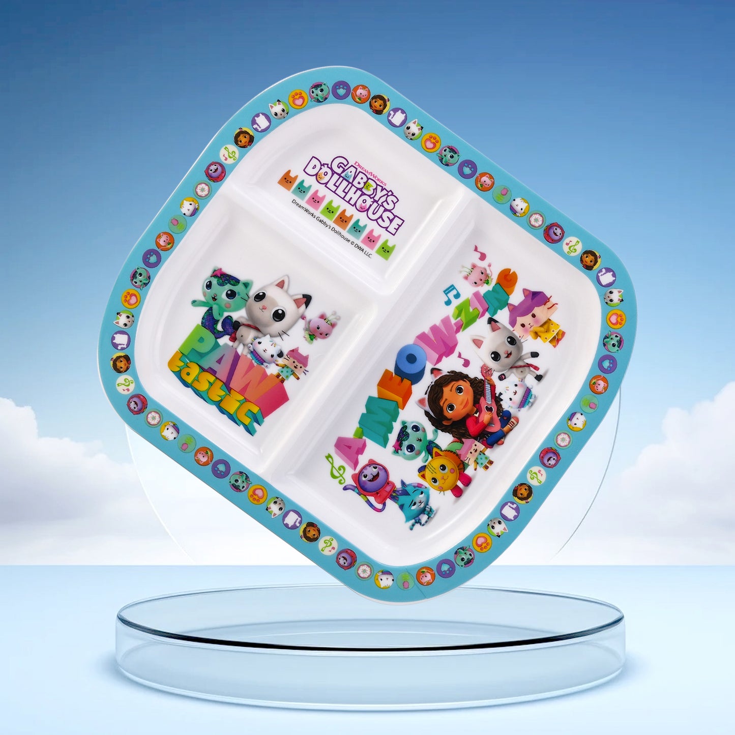 Gabby's Dollhouse 3 Section Childrens Divided Breakfast Lunch Dinner Plate