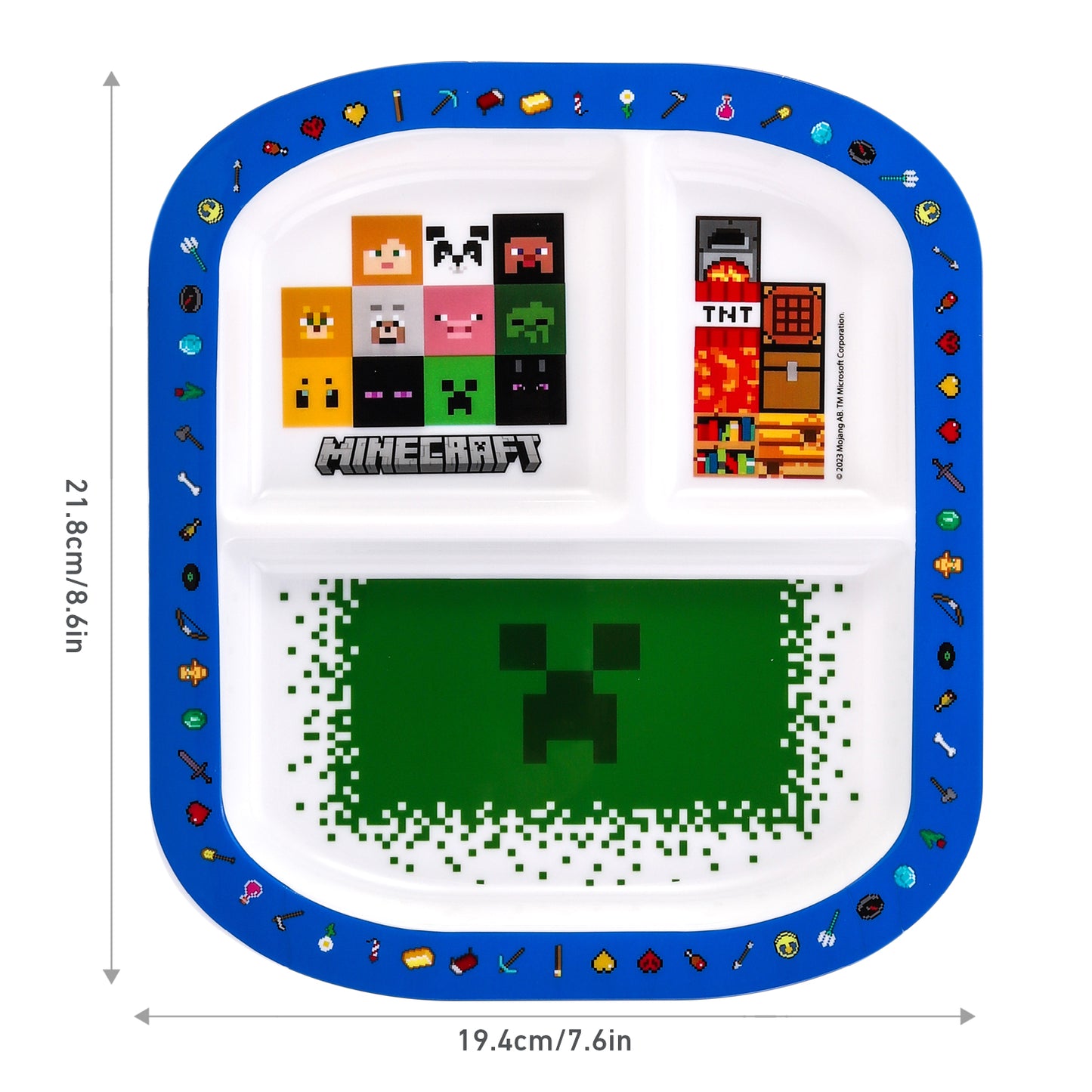 Minecraft 3 Section Childrens Divided Breakfast Lunch Dinner Plate