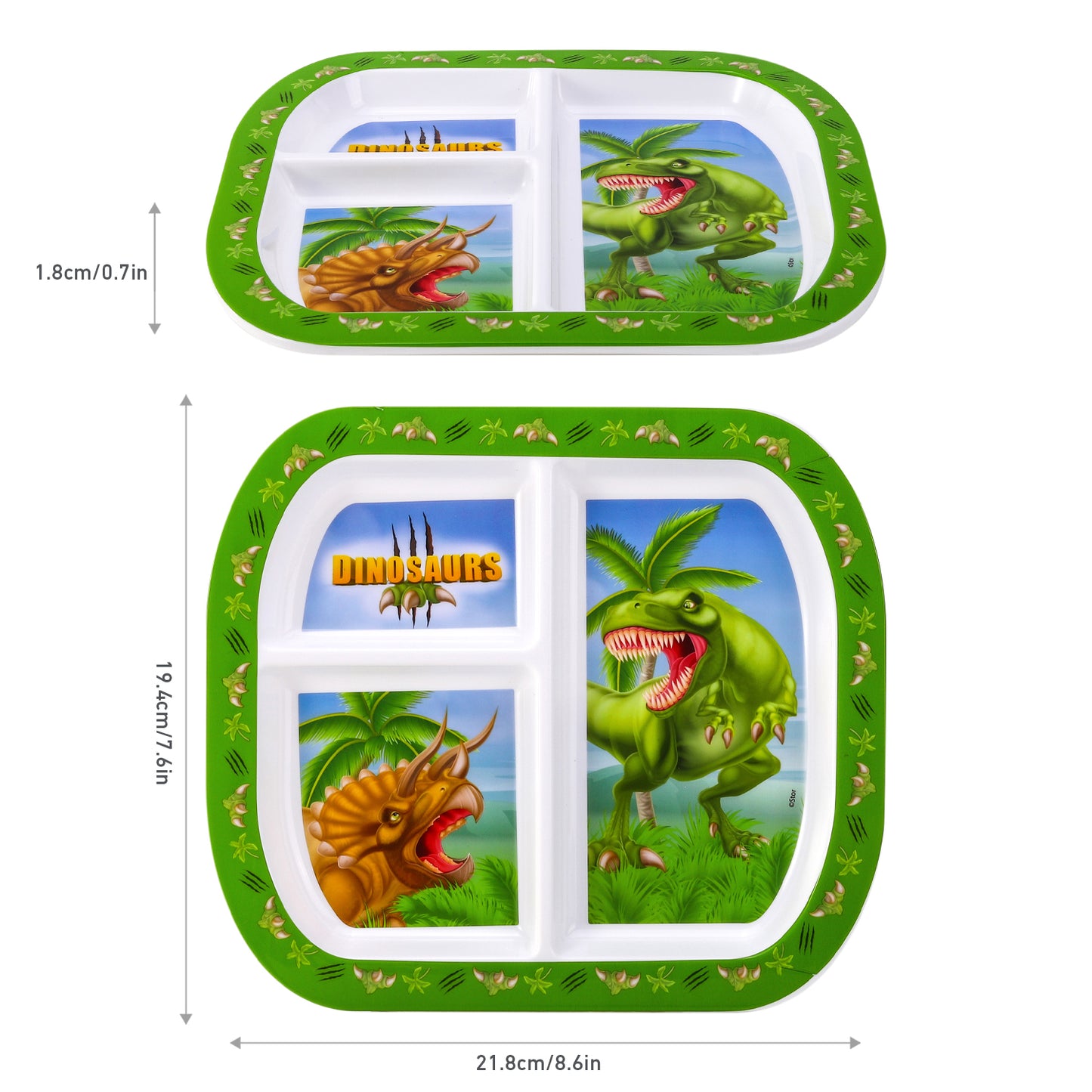Dinosaur 3 Section Childrens Divided Breakfast Lunch Dinner Plate