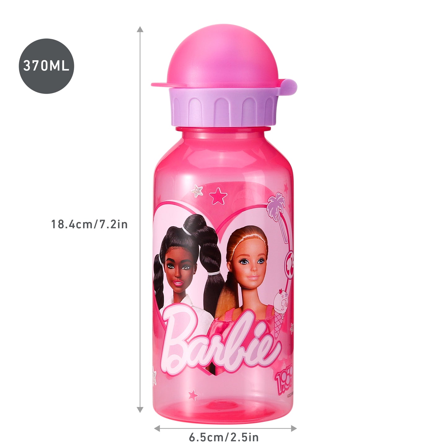 Barbie 370ml Water Bottle for Kids School Drinks Bottle Made of Durable Material Reusable BPA Free