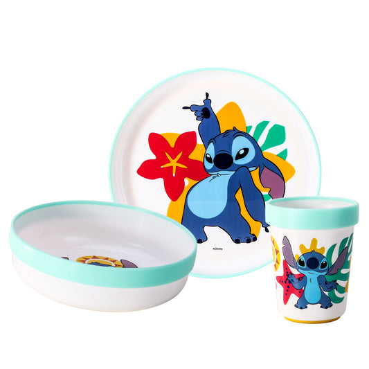 Stitch 3pcs Bicolor Premium Kids Dinner Tableware Set Plate, Bowl & Tumbler, BPA Free