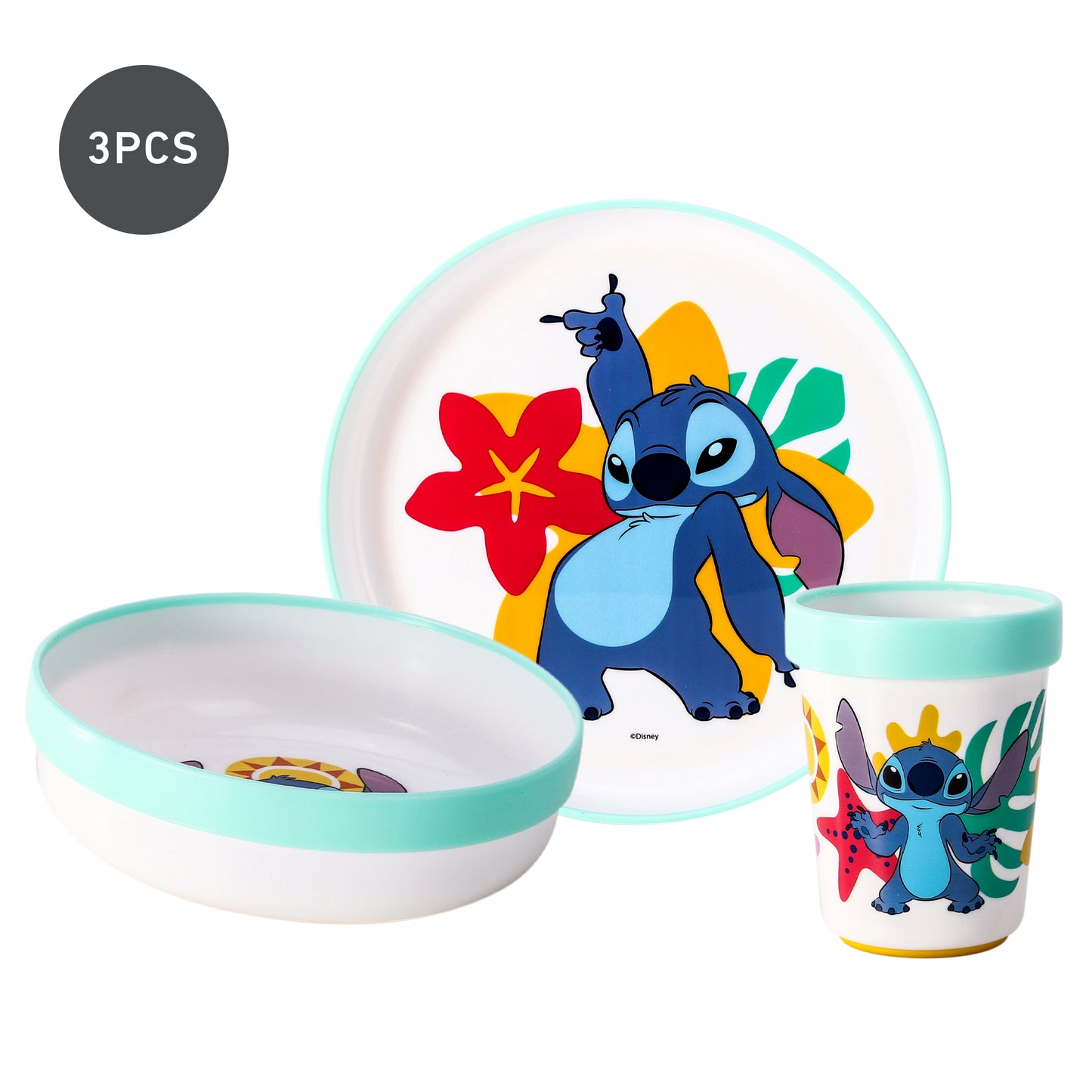 Stitch 3pcs Bicolor Premium Kids Dinner Tableware Set Plate, Bowl & Tumbler, BPA Free