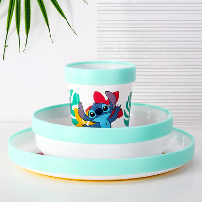 Stitch 3pcs Bicolor Premium Kids Dinner Tableware Set Plate, Bowl & Tumbler, BPA Free