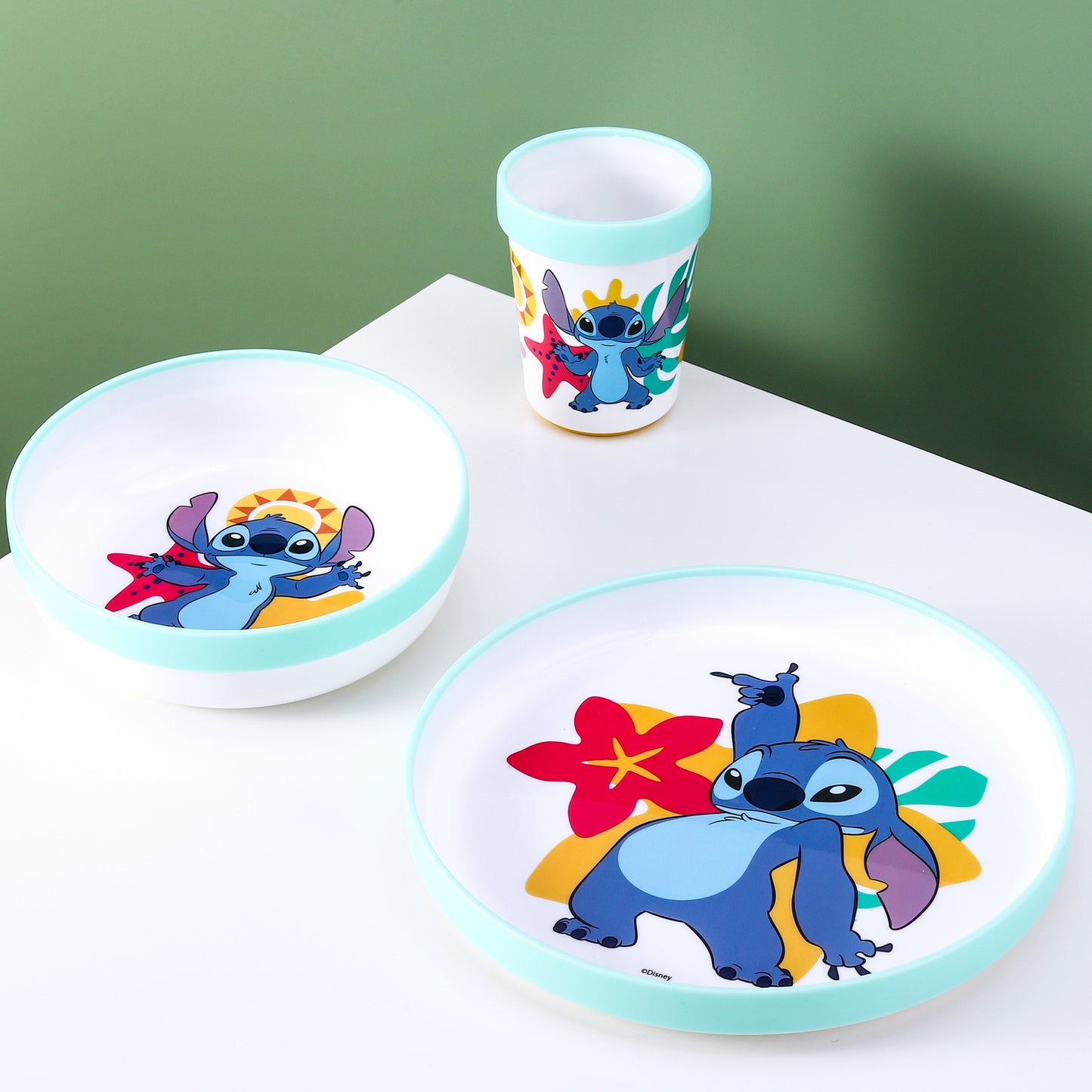 Stitch 3pcs Bicolor Premium Kids Dinner Tableware Set Plate, Bowl & Tumbler, BPA Free