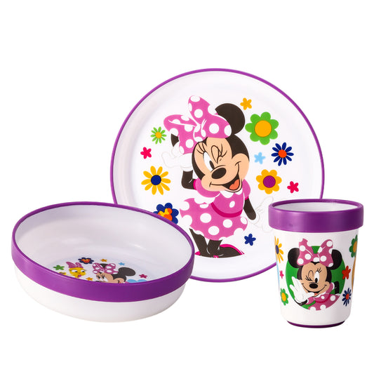 Minnie Mouse 3pcs Bicolor Premium Kids Dinner Tableware Set Plate, Bowl & Tumbler, BPA Free