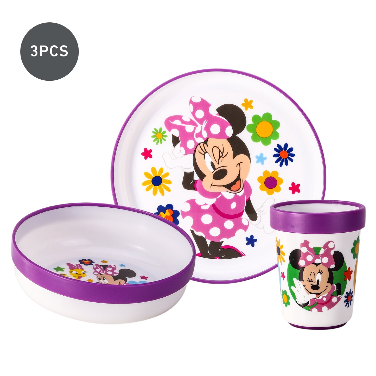 Minnie Mouse 3pcs Bicolor Premium Kids Dinner Tableware Set Plate, Bowl & Tumbler, BPA Free