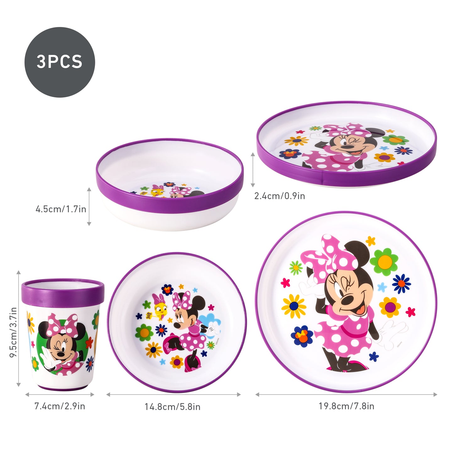 Minnie Mouse 3pcs Bicolor Premium Kids Dinner Tableware Set Plate, Bowl & Tumbler, BPA Free