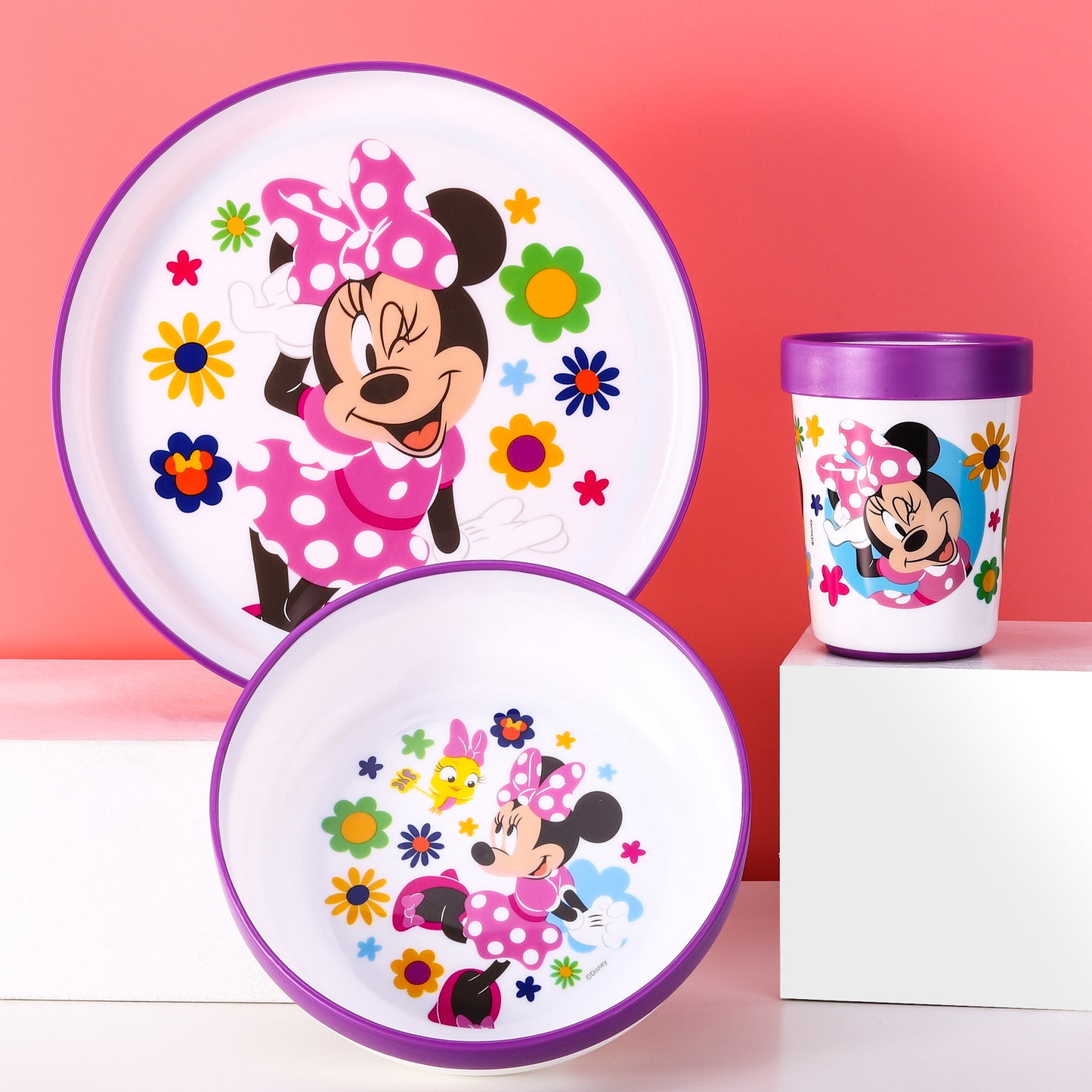 Minnie Mouse 3pcs Bicolor Premium Kids Dinner Tableware Set Plate, Bowl & Tumbler, BPA Free