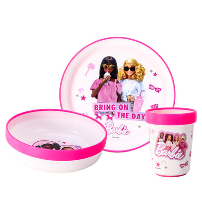 Barbie 3pcs Bicolor Premium Kids Dinner Tableware Set Plate, Bowl & Tumbler, BPA Free