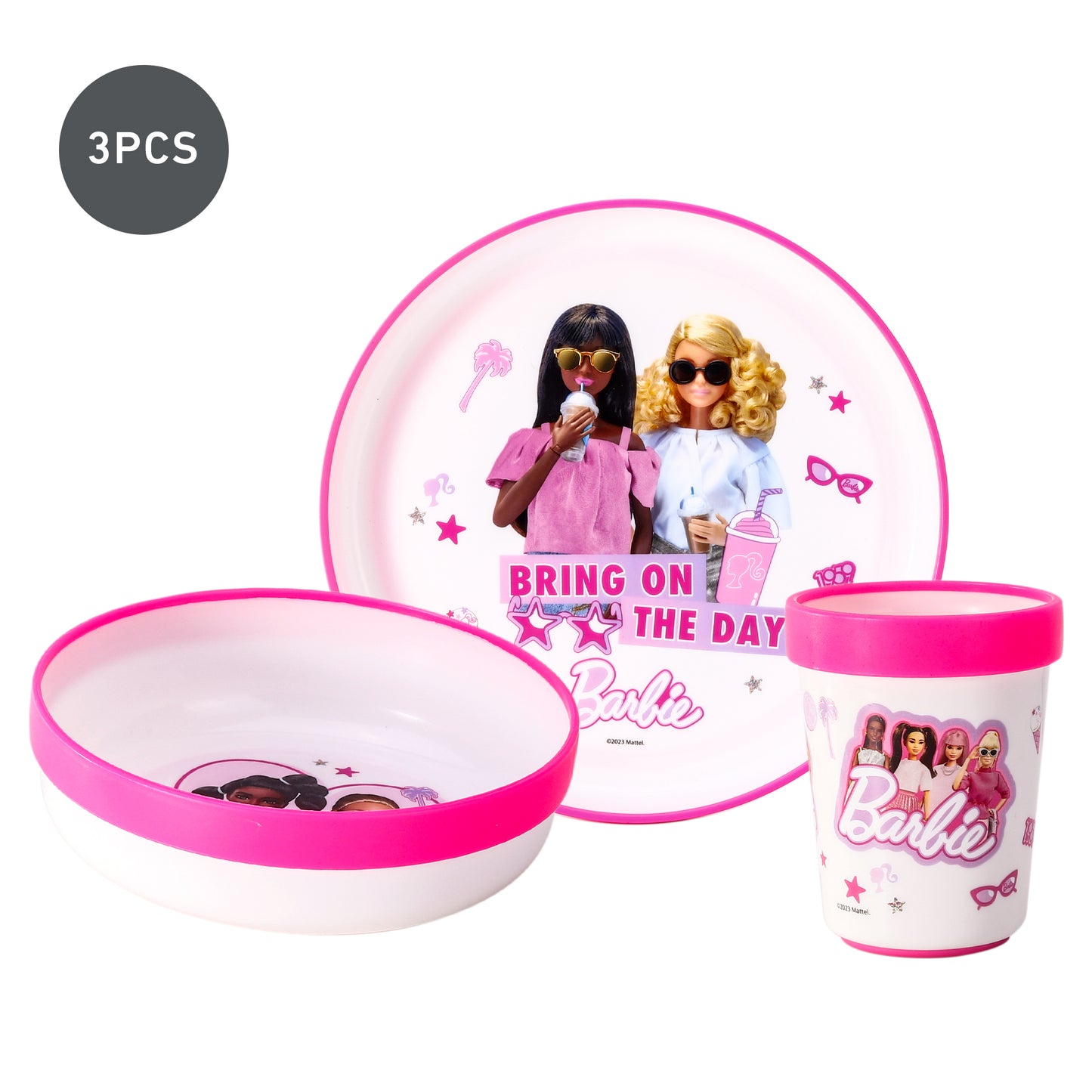 Barbie 3pcs Bicolor Premium Kids Dinner Tableware Set Plate, Bowl & Tumbler, BPA Free