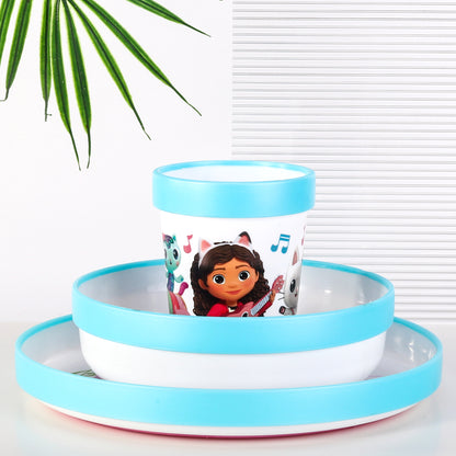 Gabby's Dollhouse 3pcs Bicolor Premium Kids Dinner Tableware Set Plate, Bowl & Tumbler, BPA Free