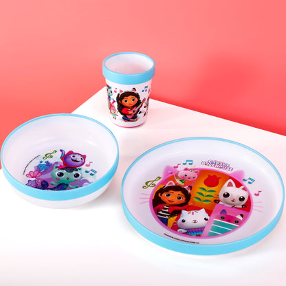 Gabby's Dollhouse 3pcs Bicolor Premium Kids Dinner Tableware Set Plate, Bowl & Tumbler, BPA Free