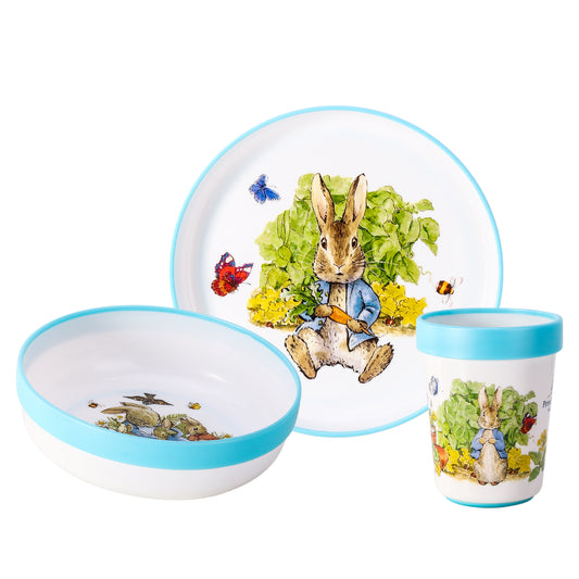 Peter Rabbit 3pcs Bicolor Premium Kids Dinner Tableware Set Plate, Bowl & Tumbler, BPA Free