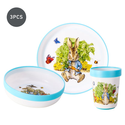 Peter Rabbit 3pcs Bicolor Premium Kids Dinner Tableware Set Plate, Bowl & Tumbler, BPA Free