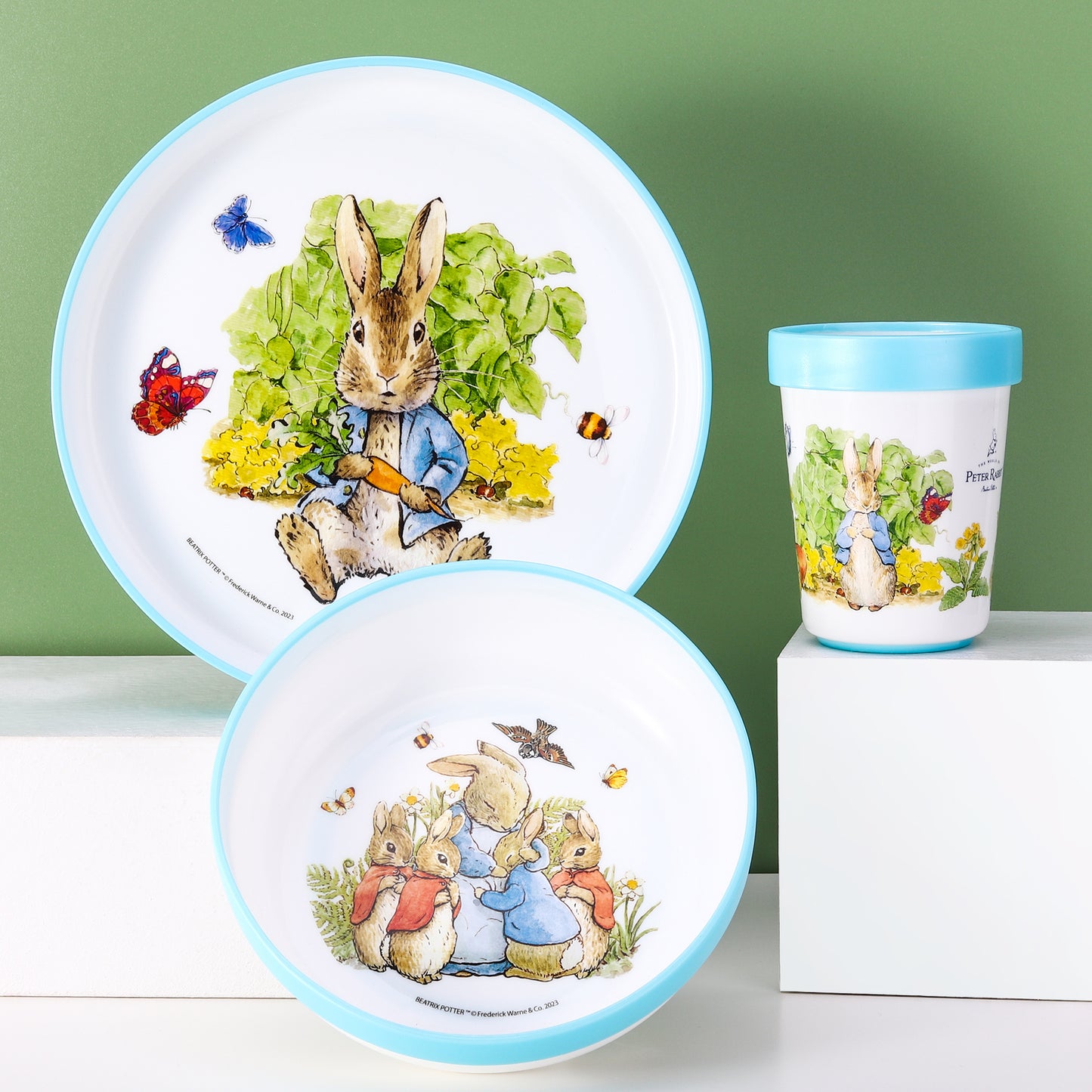 Peter Rabbit 3pcs Bicolor Premium Kids Dinner Tableware Set Plate, Bowl & Tumbler, BPA Free