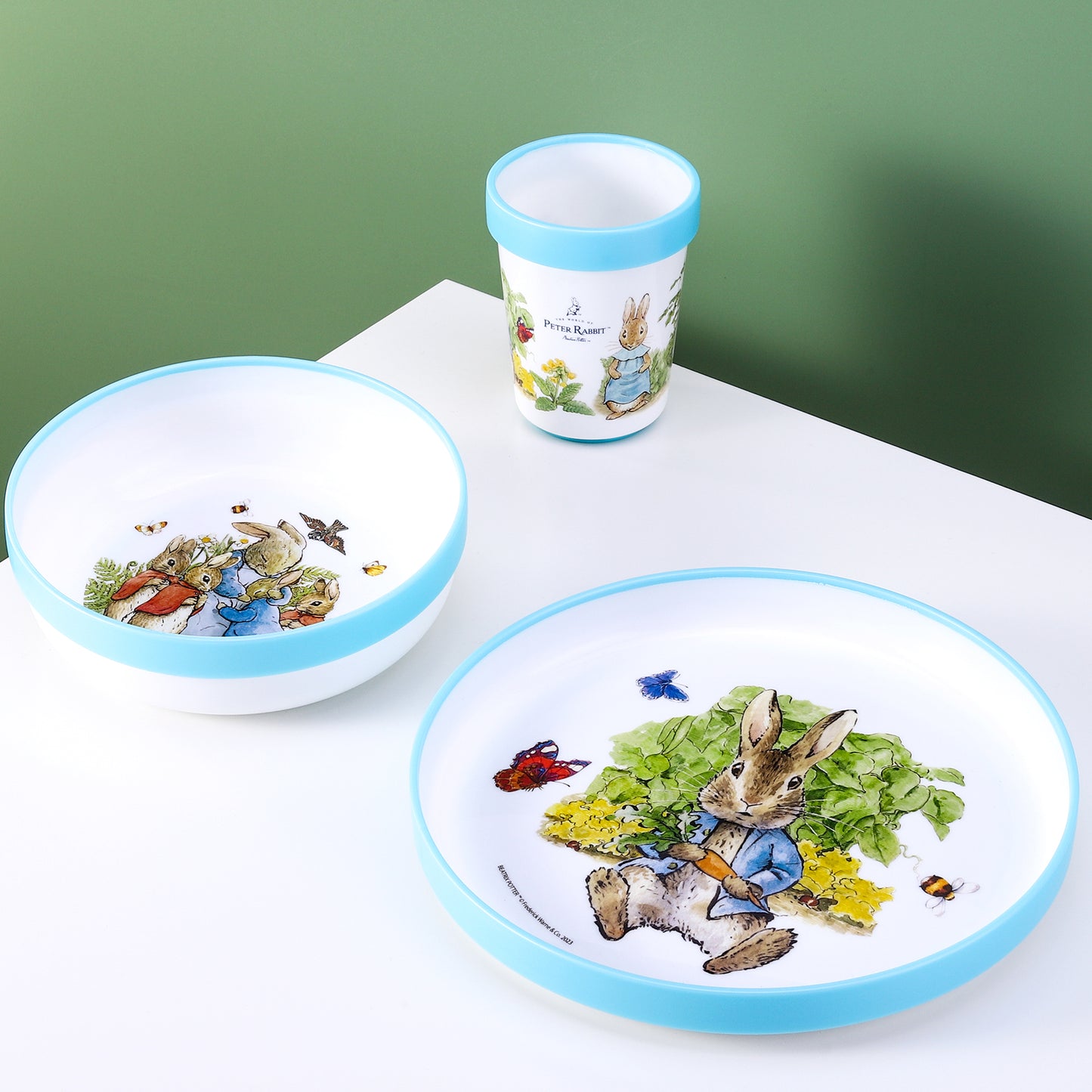 Peter Rabbit 3pcs Bicolor Premium Kids Dinner Tableware Set Plate, Bowl & Tumbler, BPA Free